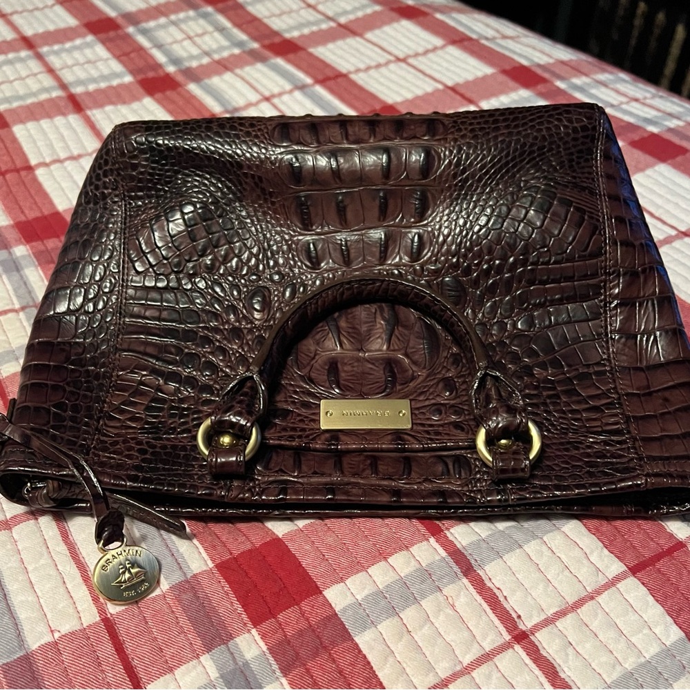Brahmin Dark Brown Crocodile Embossed Clutch